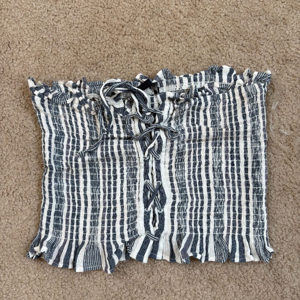Blue/white striped bandeau top